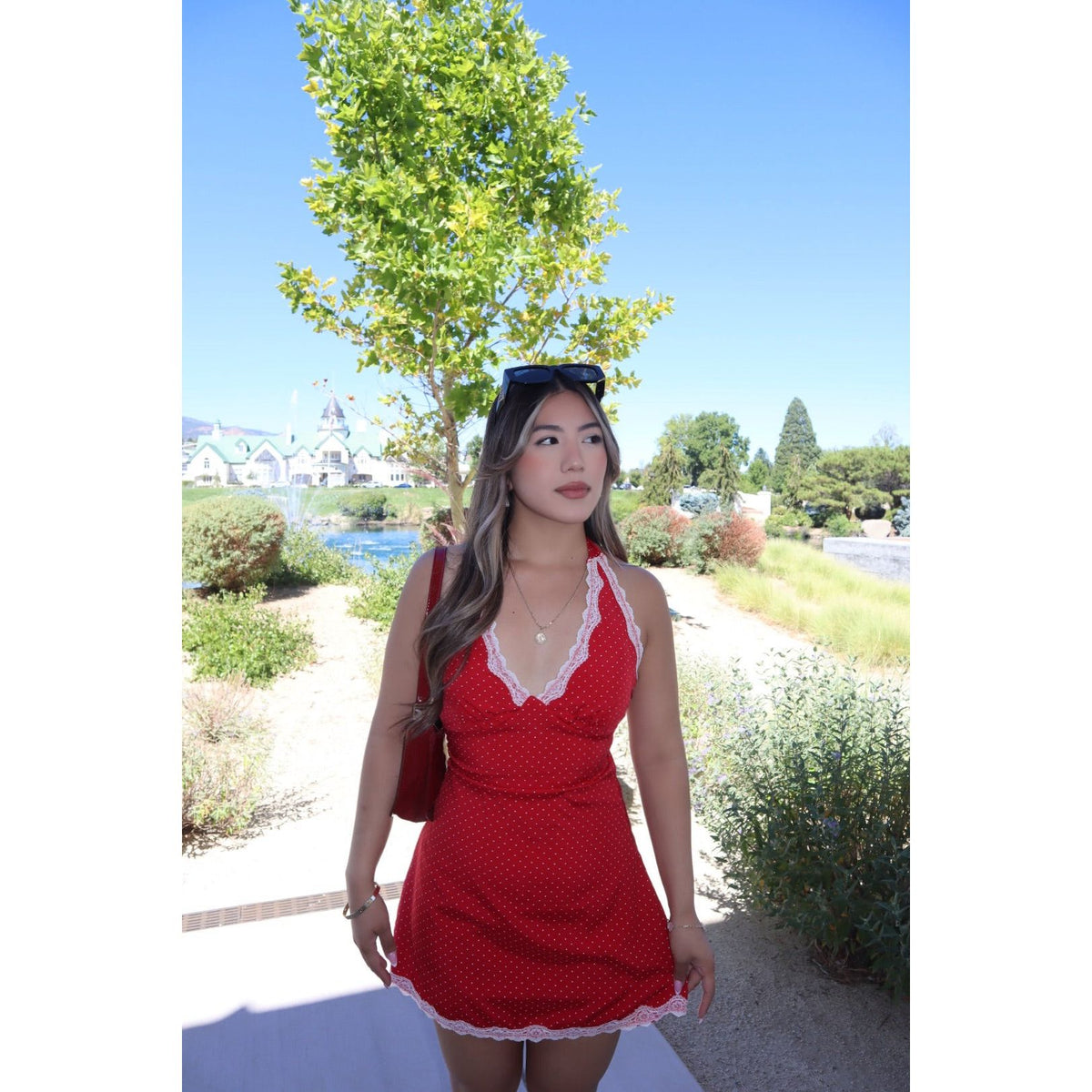 Cherie Polka Dot Halter Mini Dress